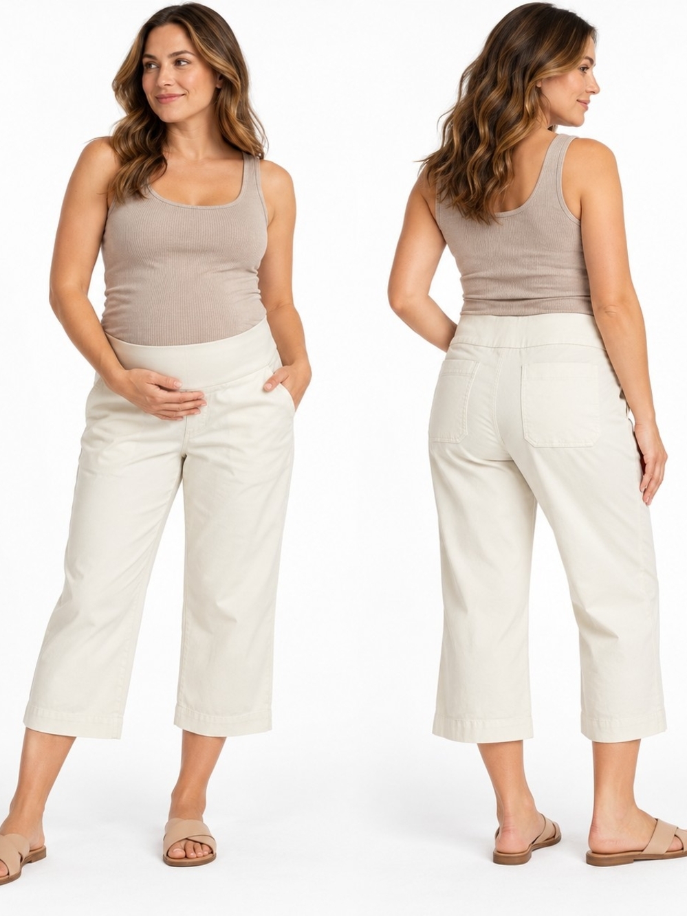 Isabel Ingrid+Isabel Maternity Size M Cream Crop Pants Minimalist Coastal Preppy